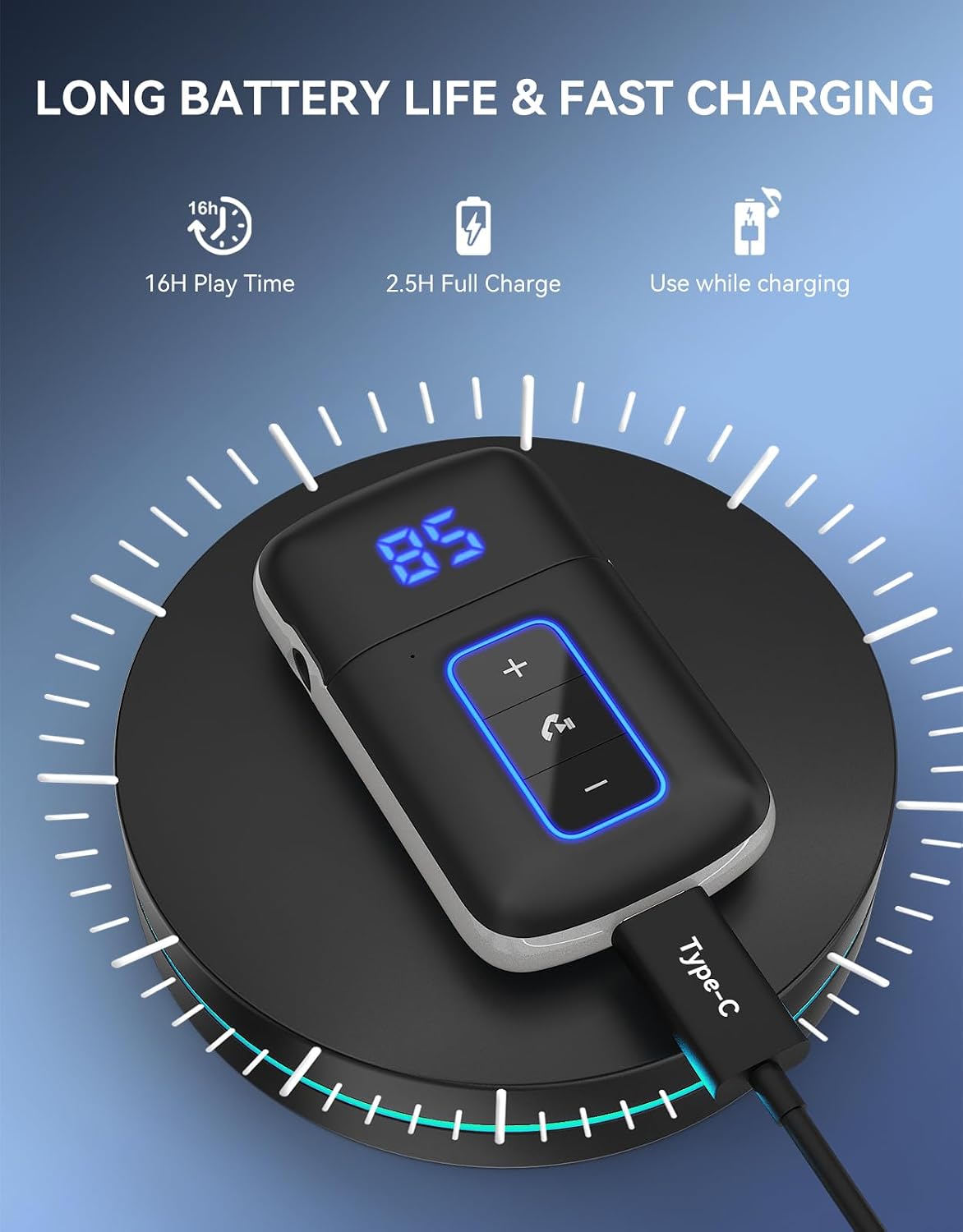 Bluetooth 5.3 AUX Receiver for Car, LED Screen, Noise Cancelling