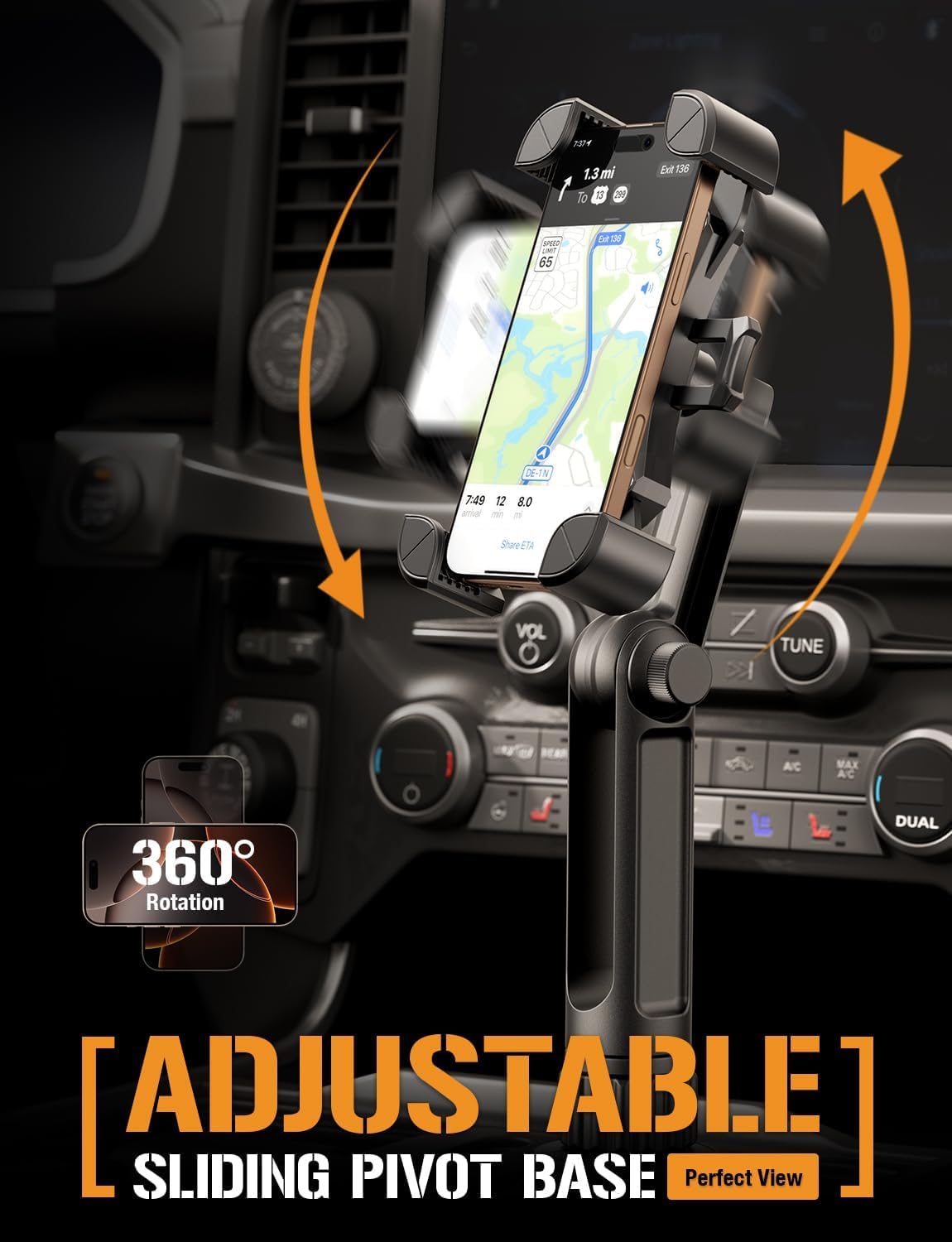 ToughTested Cup Holder Phone Mount, Heavy Duty Boom Arm, Adjustable Grip