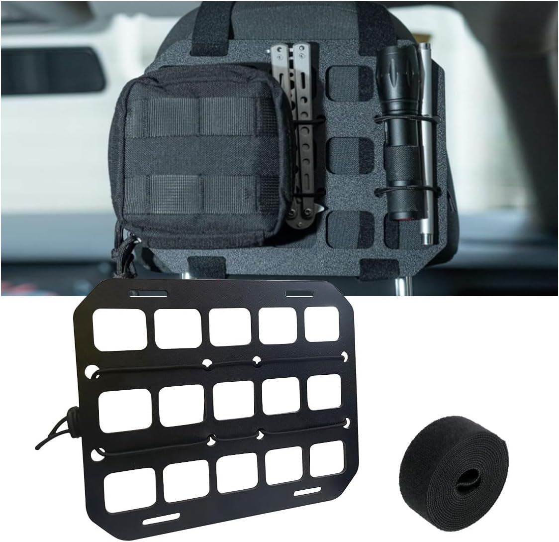 Car Headrest Organizer Rigid MOLLE Panel, Tactical Gear Seat Back Organizer, EDC Pouch Tool Gadget Holder, Backpack Insert Panel for Truck Equipment Mount Plate Modular Storage Shelf (Headrest Panel)