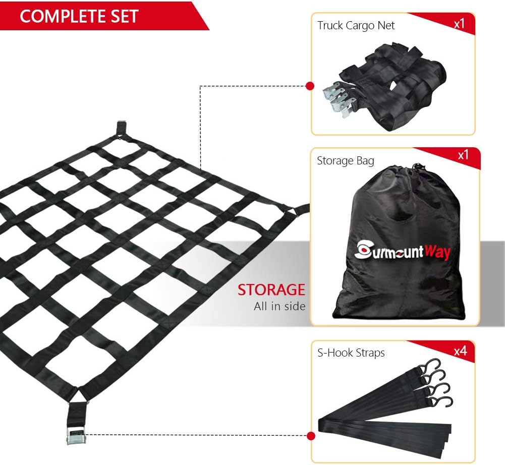 Surmountway 66" x 50" Heavy Duty Cargo Net for Pickup Truck Bed