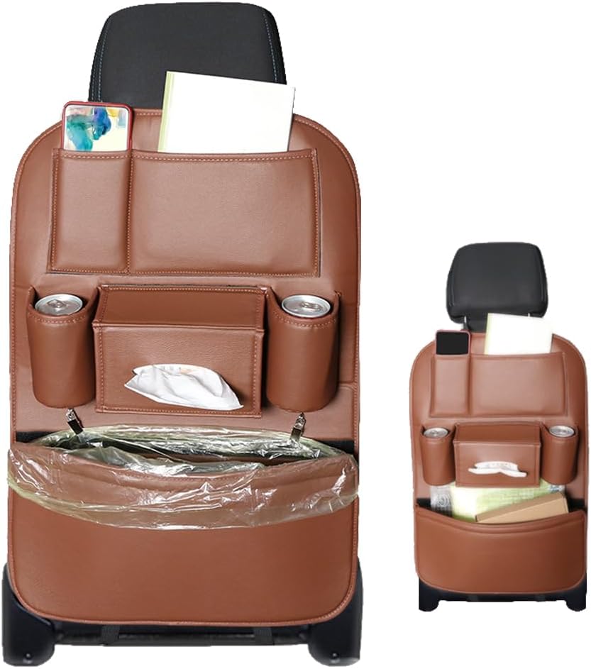 1PCS Car Backseat Organizer Seat Back Protectors Kick Mats, PU Leather Car Storage Organizer Hanging Bag with Car Tissue Holder Kids Toys Storage Car Accessories (Black Red)
