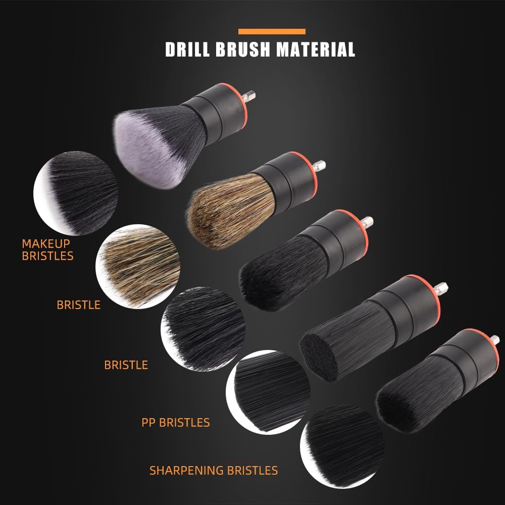 SPTA Drill Brush Attachment, 5 Pcs Mixed Hair Drill Brush Head Set, Auto Detail Set, Replacement Car Detail for Cleaning Interior or Exterior, Used on Electric, Electric Driver
