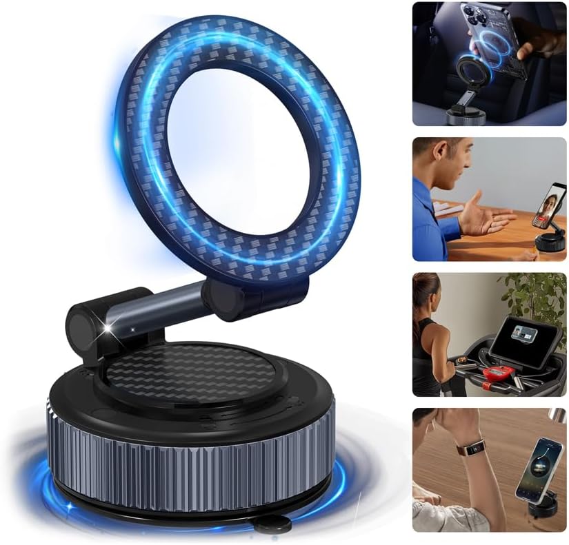 surundo Magnetic Phone Holder for Car - Upgraded 360° Vacuum Magnetic Phone Holder, Foldable Retractable Suction Cup Car Mount for Magsafe for Your Car/Gym/Mirror Mount for iPhone & Android