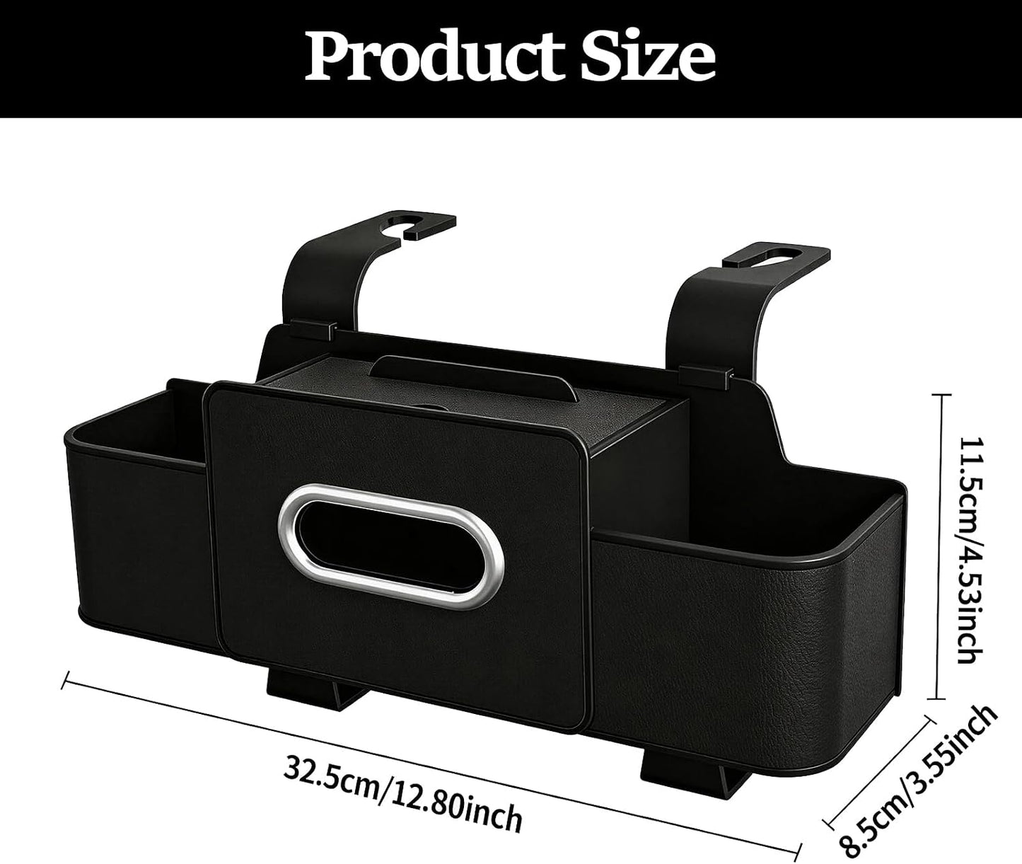 Car Organizer and Storage Box, Multifunctional Car Organizer Back Seat, Large Capacity Car Organizers and Storage Box for Phone, Drinks, Handbag, Travel Use, Compatible with Most Vehicles (Black)