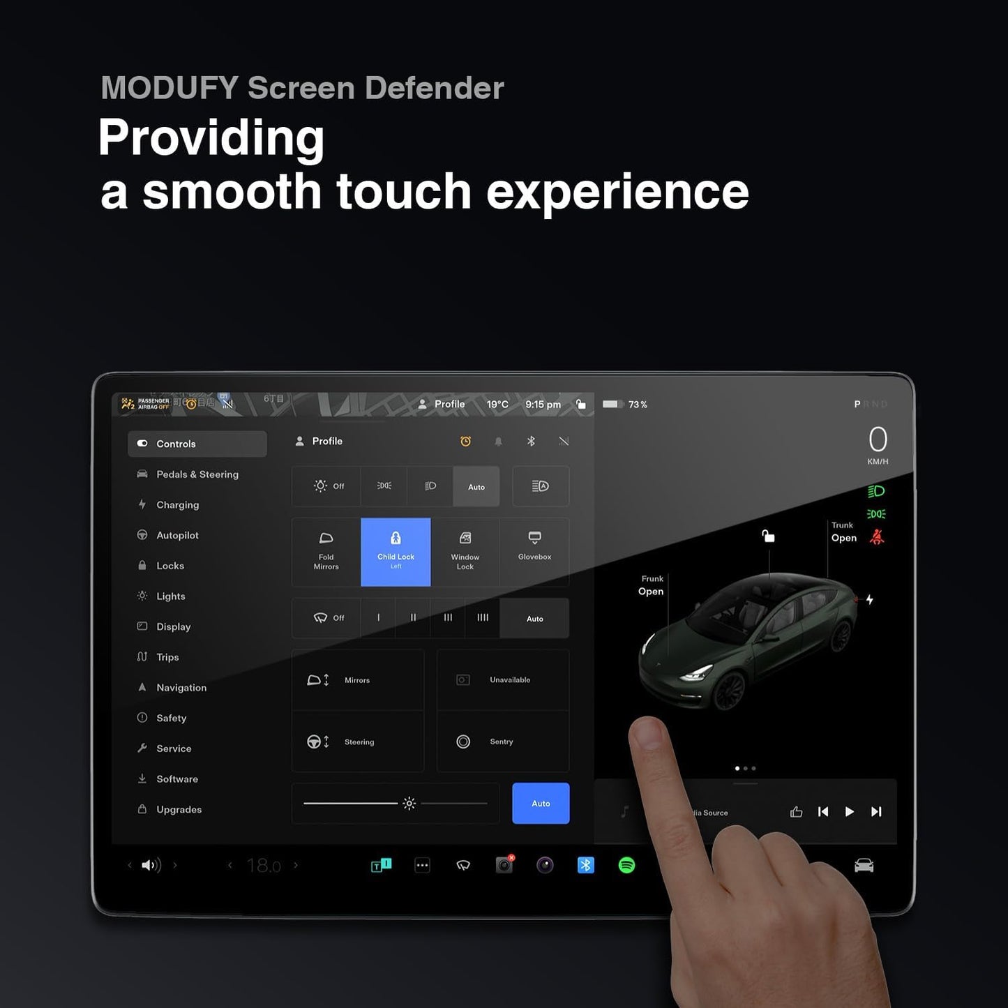 [16-inch] MODUFY Tesla Model Y Juniper Front & Rear Screen Protective Glass Set with Application Kit (High Hardness/Transparent/Anti-Scratch/Clear/Fingerprint/Shockproof/9H/Tesla/ModelY) (Matte Glass (Anti-glare))