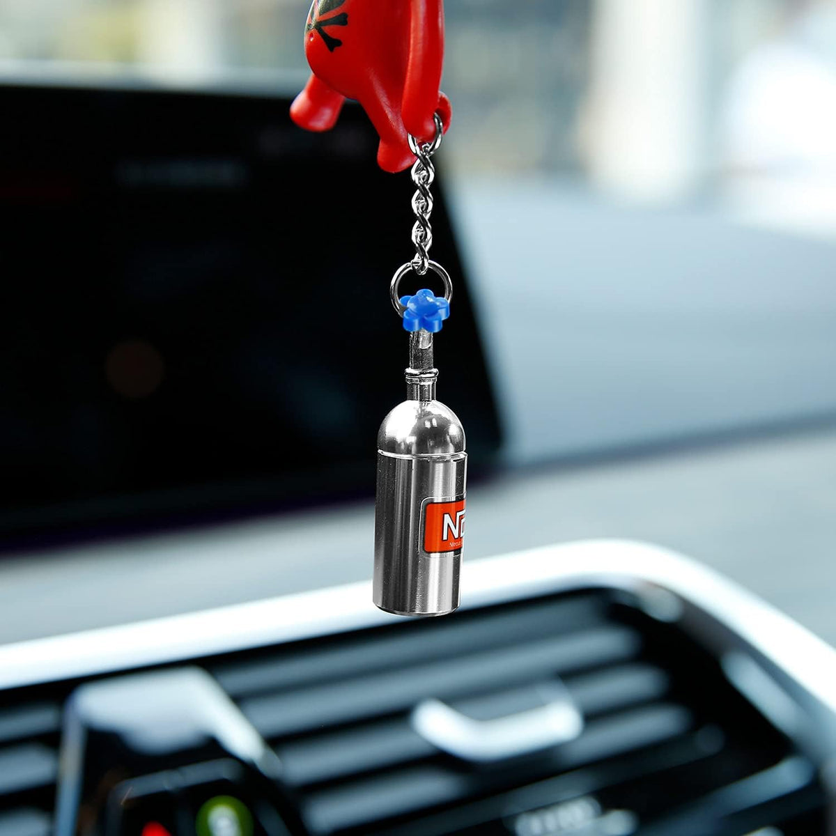 YGMONER Wearing Sunglasses Monkey Car Interior Rear View Mirror Hanging Ornaments (red & nitrogen bottle)