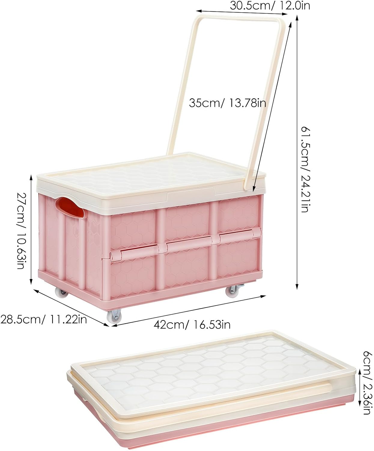 Collapsible Storage Bins with Lids And Wheels, Stackable Folding Storage Boxes for Clothes Toys Books, Home Garage Car Organizer Pink