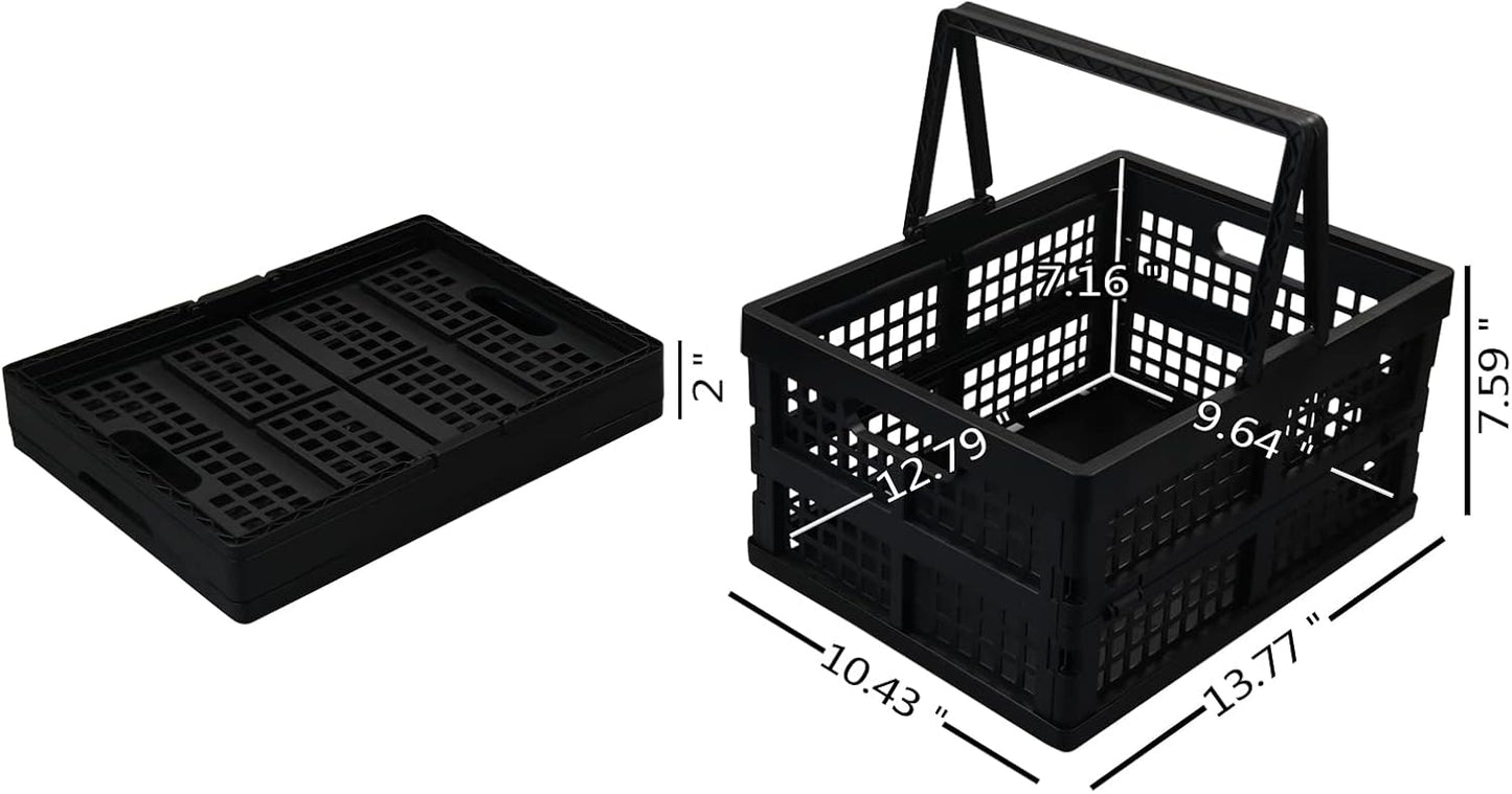 Collapsible Folding Storage Crates 2-Pack, 15L Stackable | Plastic Utility Bins with Handles, Space-Saving Fold-Flat Design, Heavy-Duty Black Crates for Home, Car, Camping