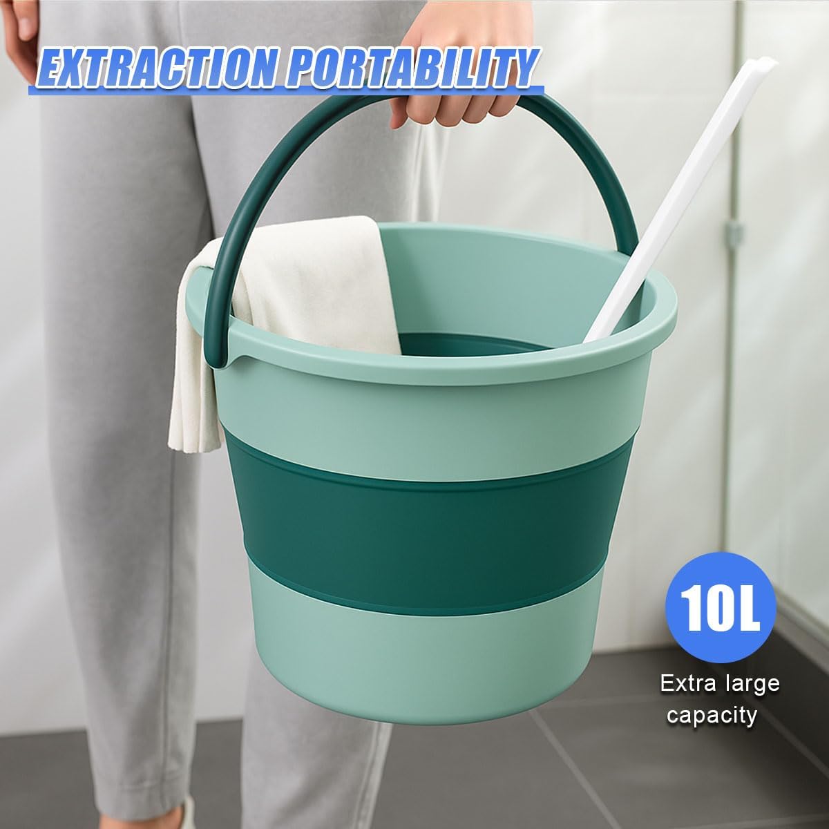 YoRise Collapsible Car Trash Can, 10L/2.6 Gallon Leakproof Plastic Auto Cleaning Bucket, Portable Vehicle Interior Garbage Organizer Accessories for Washing, Outdoor, Camping (Green)