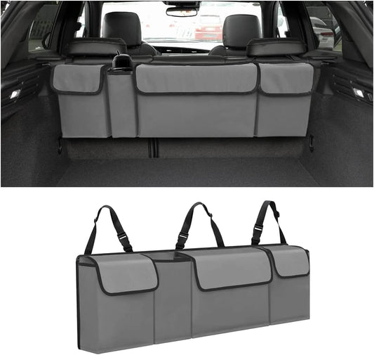 AUCELI Car Trunk Organizer, Backseat Hanging Large Storage with Adjustable Straps, Waterproof Collapsible Cargo Bag with 4 Pockets, Sturdy Space Saver Frees Trunk Floor for SUV, Truck, MPV