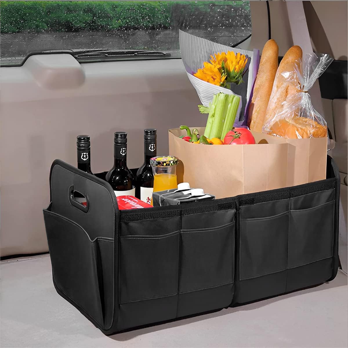 AICEL Car Trunk Organizer, Collapsible Waterproof Premium Oxford Cargo Storage, Multi-Compartment Foldable Trunk Groceries Organizer, Auto Accessories Universal for SUV Truck Sedan