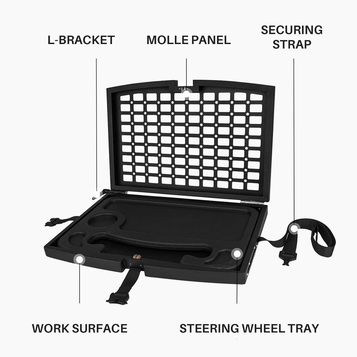 Front Seat Organizer with Steering Wheel Tray and Cup Holder