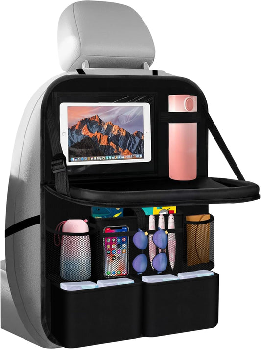 2026 Upgraded Backseat Car Organizer,Multifunctional Back Seat Car Organizer with Cars Tray & Cup Holder,Roadtrip Essentials Foldable Back of Seat Cars Organizers for Most Vehicles