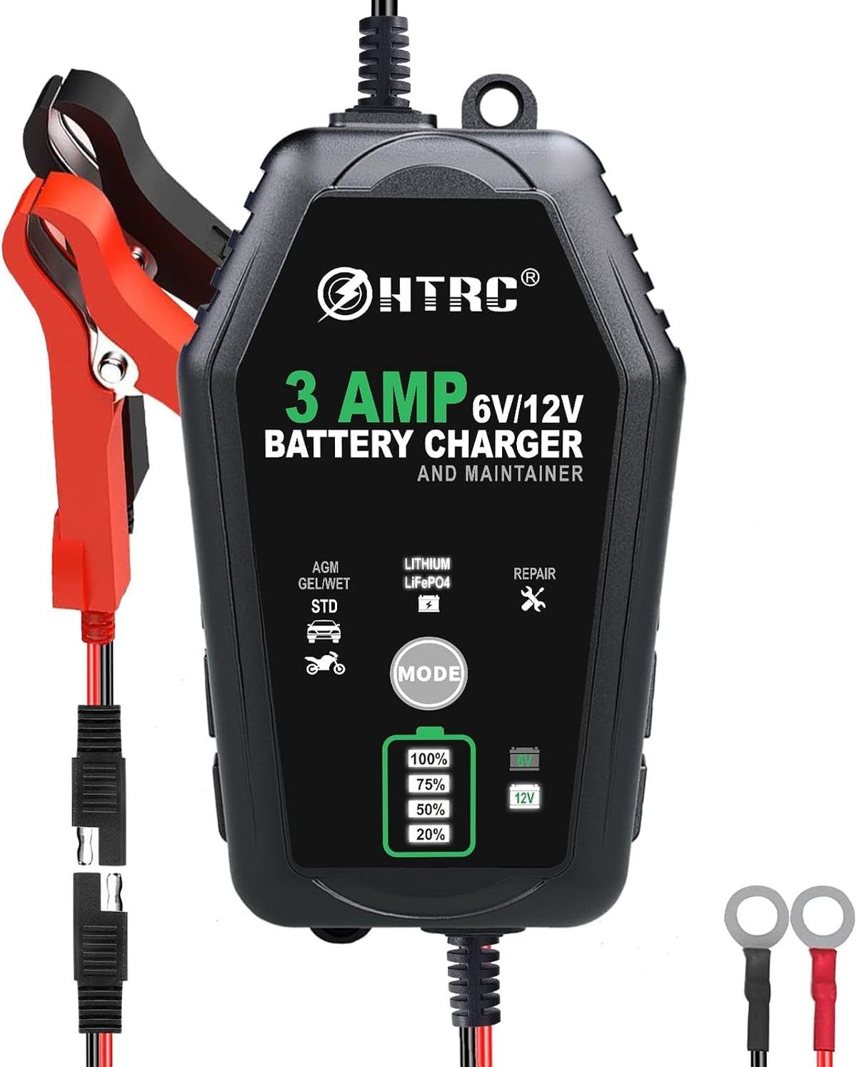 3-Amp Car Battery Charger, 6V and 12V Smart Fully Automatic Battery Charger Maintainer, Trickle Charger, Battery Desulfator for Car,Motorcycle, Boat..Lead Acid Lithium LiFePO4 Batteries