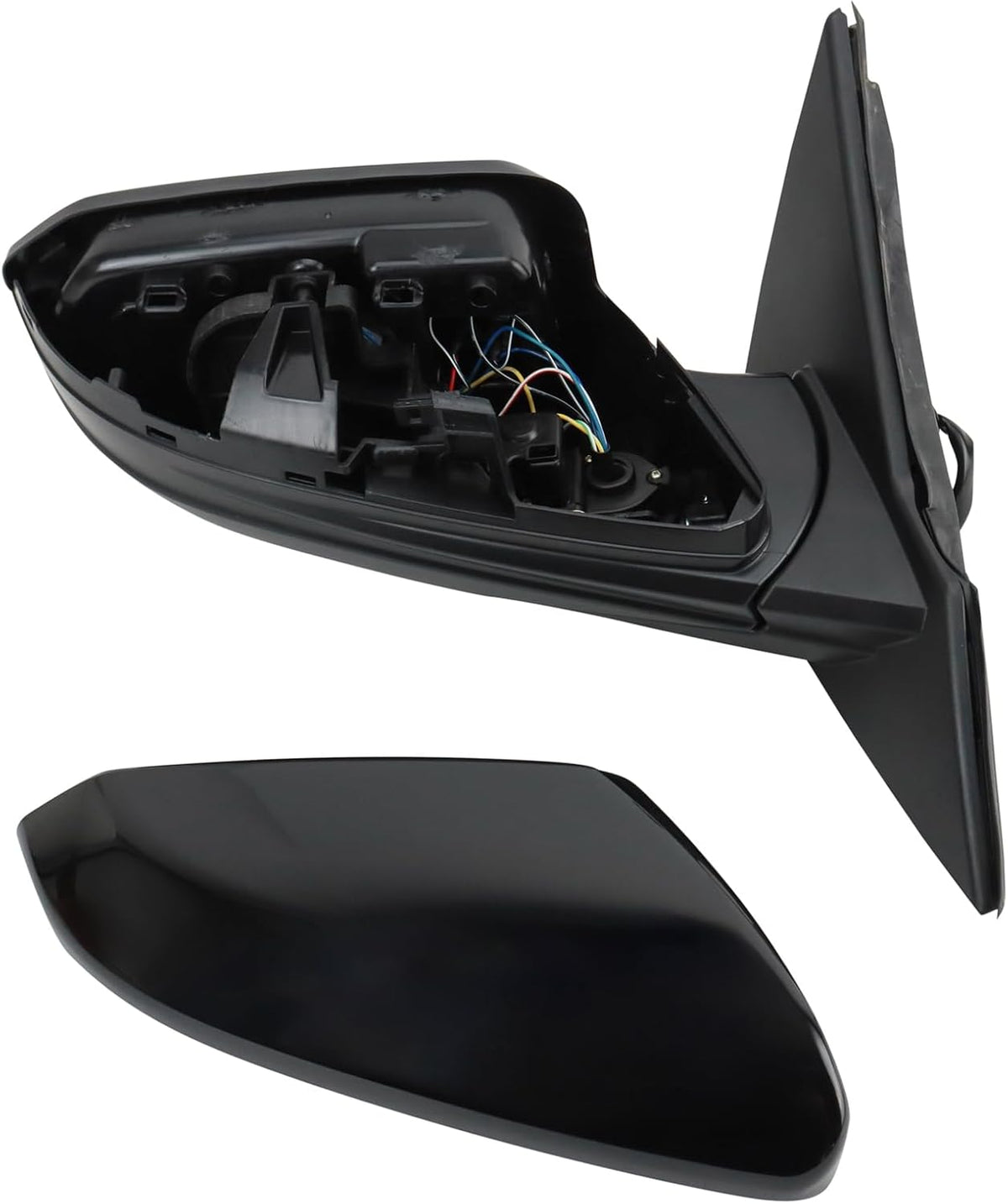 TRQ Passenger Side Power Heated Mirror Smooth Black Paint to Match