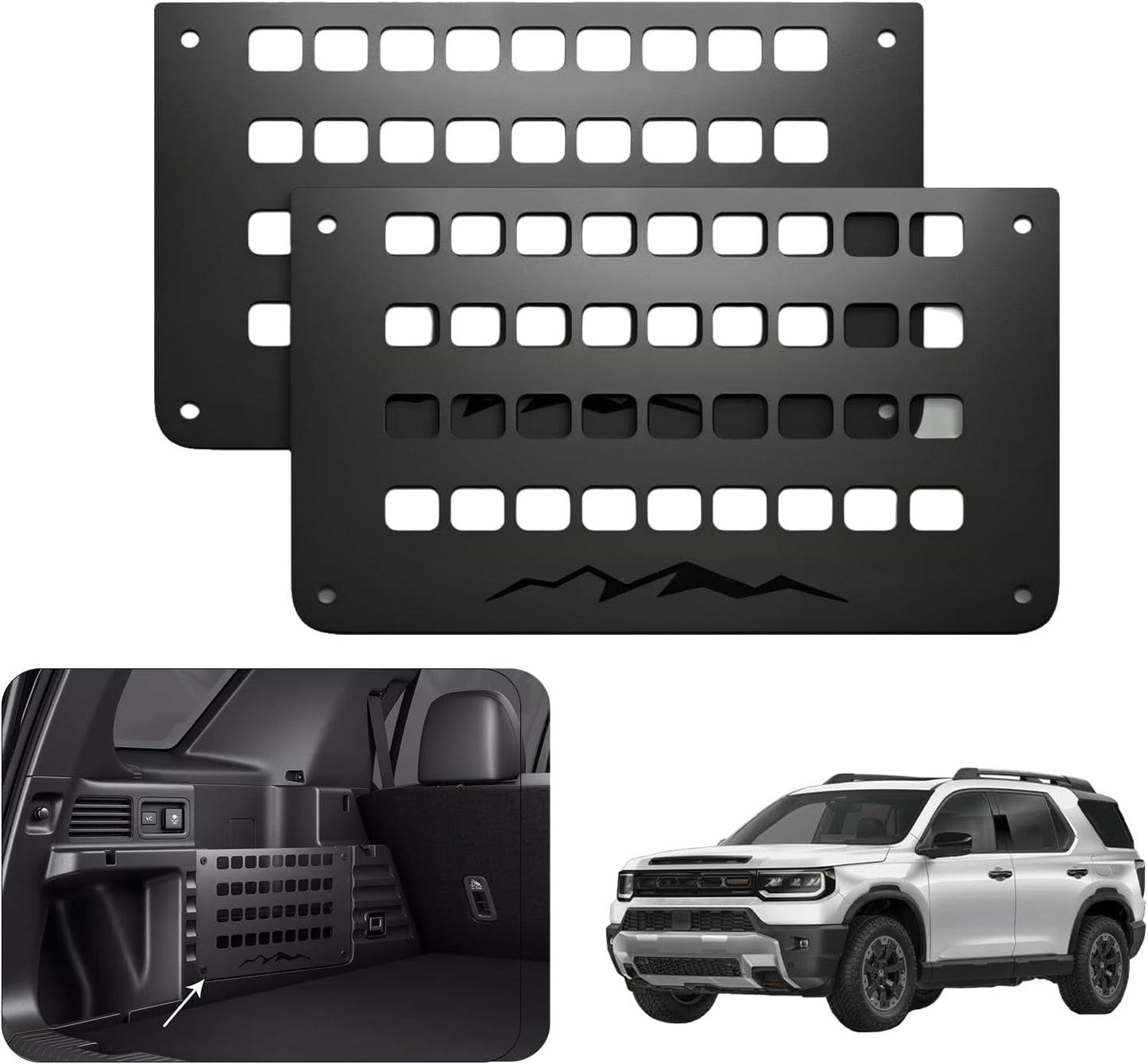 2 Pecs Metal Molle Storage Trunk Organizer for 2026 Honda Passport, MOLLE trunk mounting panel functional partition,08Z03-3BM-100,black