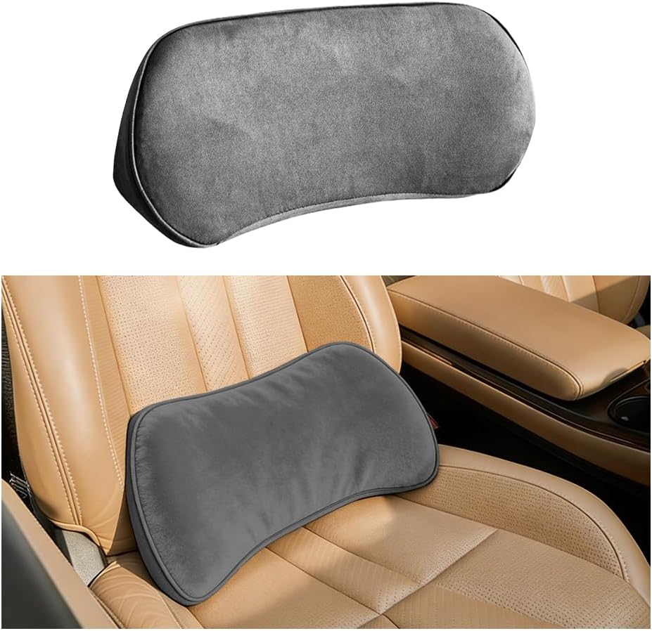 Car Lumbar Support Pillow, Memory Foam Pain Relief Vehicle Lower Back Support Cushion Pad with Strap, Ergonomic Automotive Interior Seat Pillow, Universal for SUV RV Truck (Light Grey)