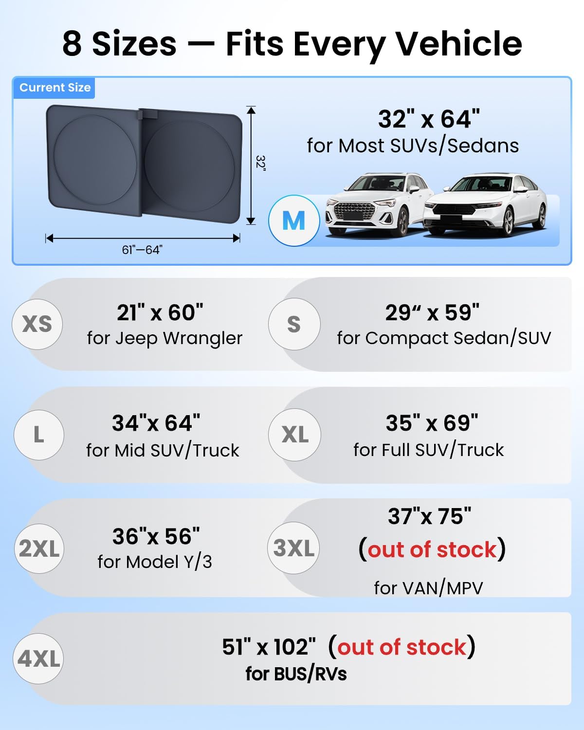 REEVAA 2026 3rd Pro Windshield Sunshade for SUVs/Sedans | M (64 × 32 Inches) | Dual-Layer Heat &amp; Sun Defense, OEM Design | Foldable Sun Shade Car Accessories with Storage Bag