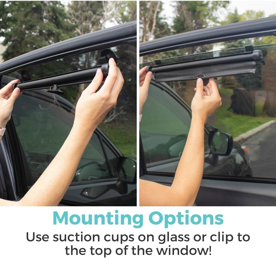 Toddleroo by North States - Extra Wide Car Window Shades for Baby: Car Shades for Side Windows - Retractable Pull-Down Roller - Black - 2-Pack