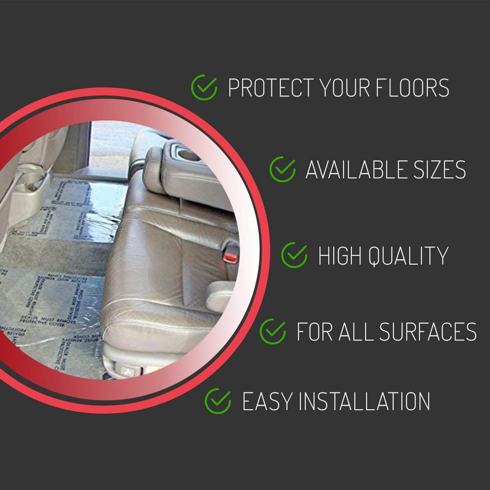 Hi-Tech Auto Adhesive Plastic Floor Mat, 4 mil | Perforated Every 24" | 100 Mats Per Roll | (21" Wide, 200' Long)