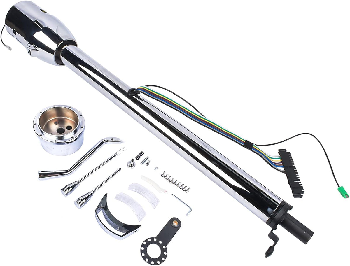 32" Chrome Automatic Tilt Steering Column Floor Shift Replacement for Chevy GM Hot Rod No Key w/ 9 Hole Adapter R91002C-32 Stainless Steel