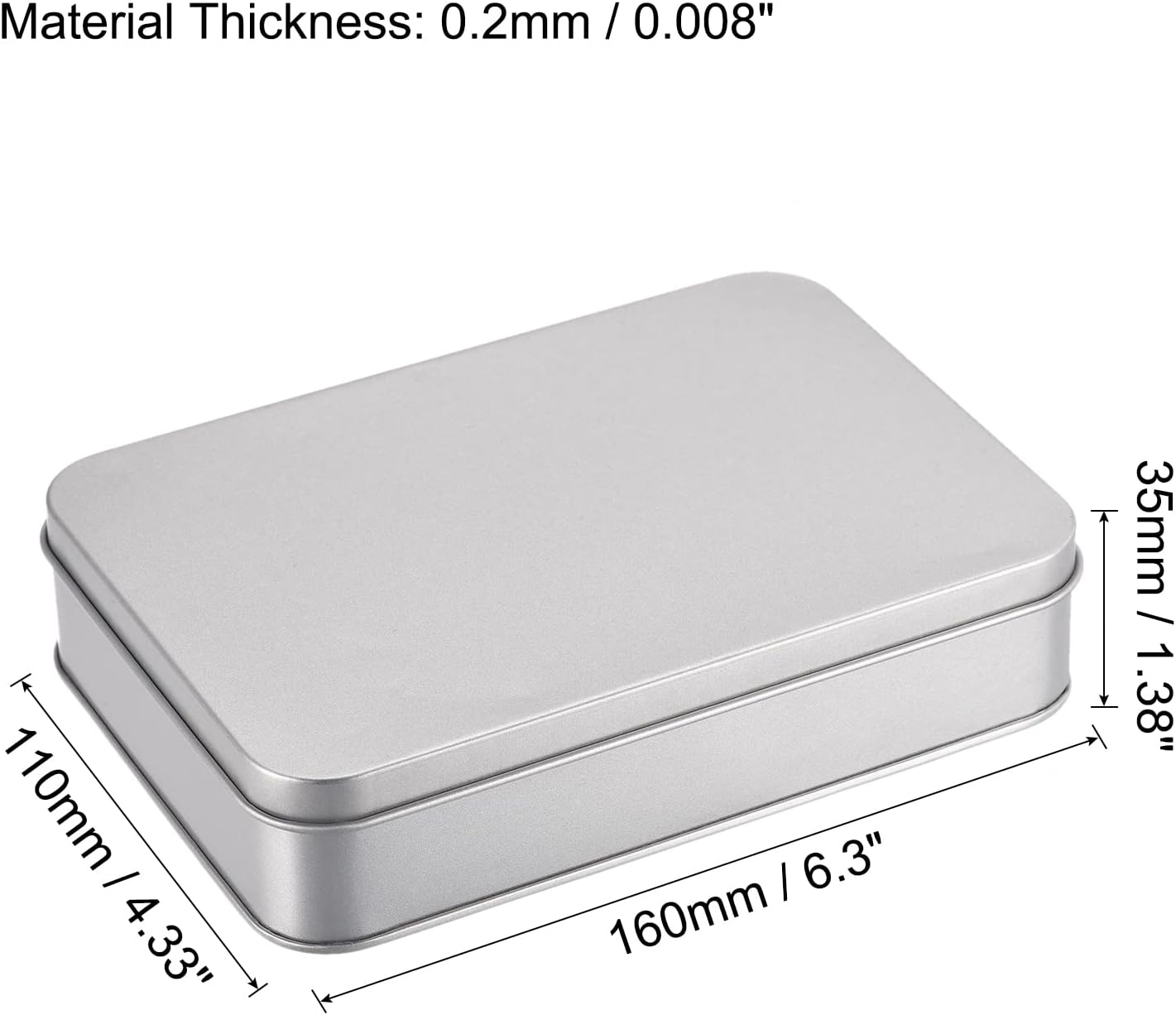 uxcell Metal Tin Box, 6.3" x 4.33" x 1.38" Rectangular Empty Tinplate Containers with Lids, Silver Tone, for Home Organizer, Candles, Gifts, Car Keys, Crafts Storage (Pack of 2)