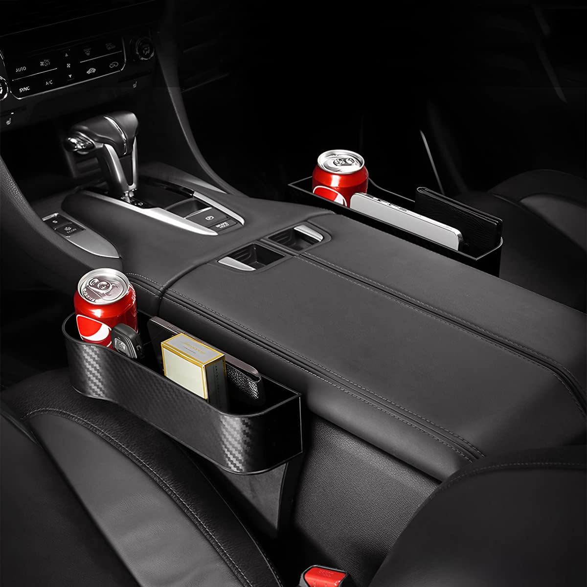 2 Packs Car Seat Gap Filler Organizer, Multifunctional Seat Gap Storage Box with Cup Holder, Console Side Extra Pouchs with USB Car Charger, Auto Accessories for Cellphone Wallet Key