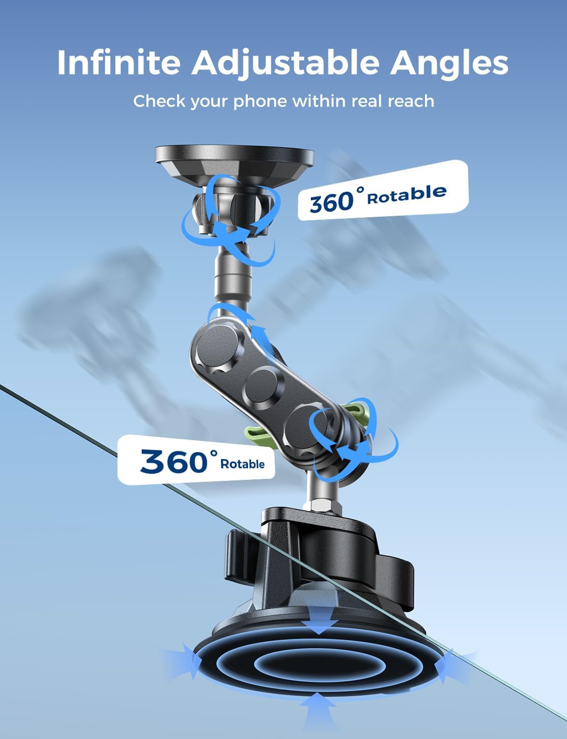 MAGIC JOHN Magnetic Car Phone Holder, Windshield Metal Suction Cup Mount