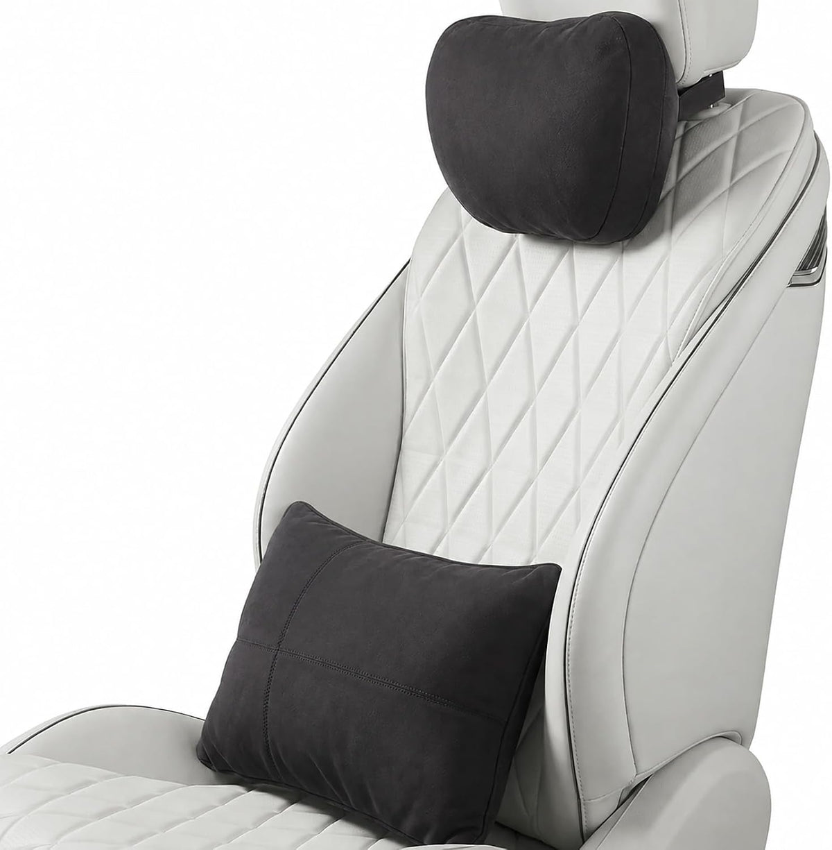 2 PCS Car Pillow for Driving Seat Soft Suede Headrest Neck & Lumbar Support