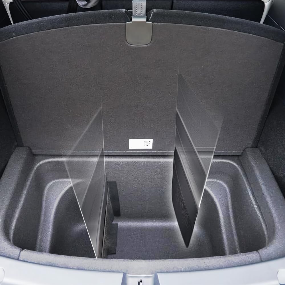 KMMOTORS Sub Trunk Divider of under-floor Compatible for Model Y, Model 3 (2017-2023) – Hidden Trunk Organizer – Dividers with Mesh Pockets for Storage Separation (Set of 2)