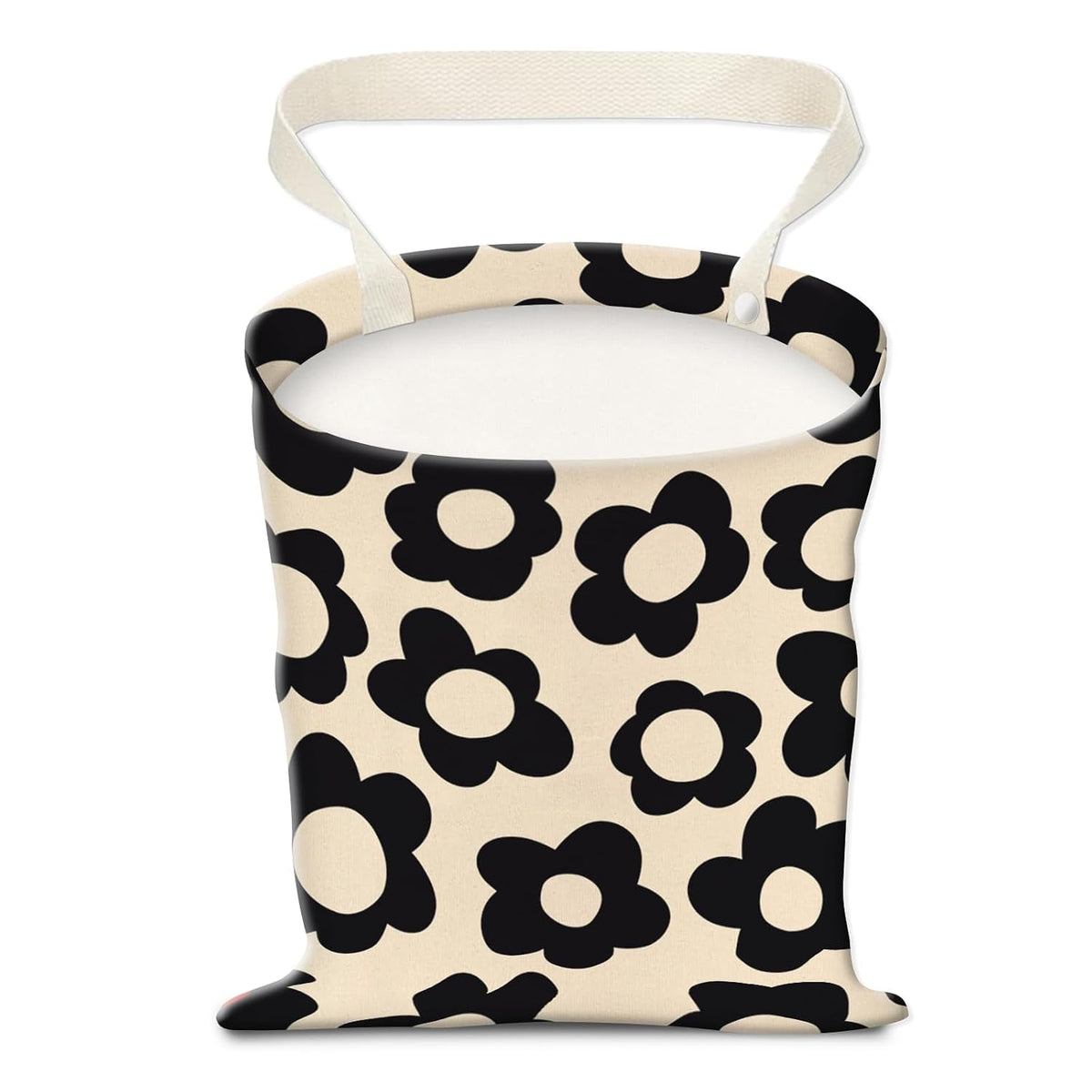 Car Trash Can, Hanging Garbage Bin for Men and Women, Cute Car Organizer and Storage Bag, Canvas Vehicle Trash Can Bag Easy-to-Install Cute White Floral