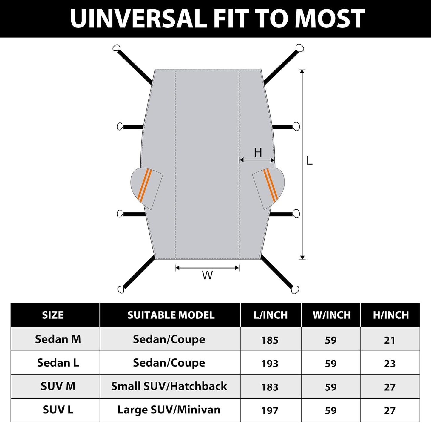 Half Car Cover SUV, Top Cover for Windshield & Sunroof Protection with Cotton Liner, Hail Protector Car Cover Waterproof All Weather for Snow, Sun,Rain,Dust,Size M