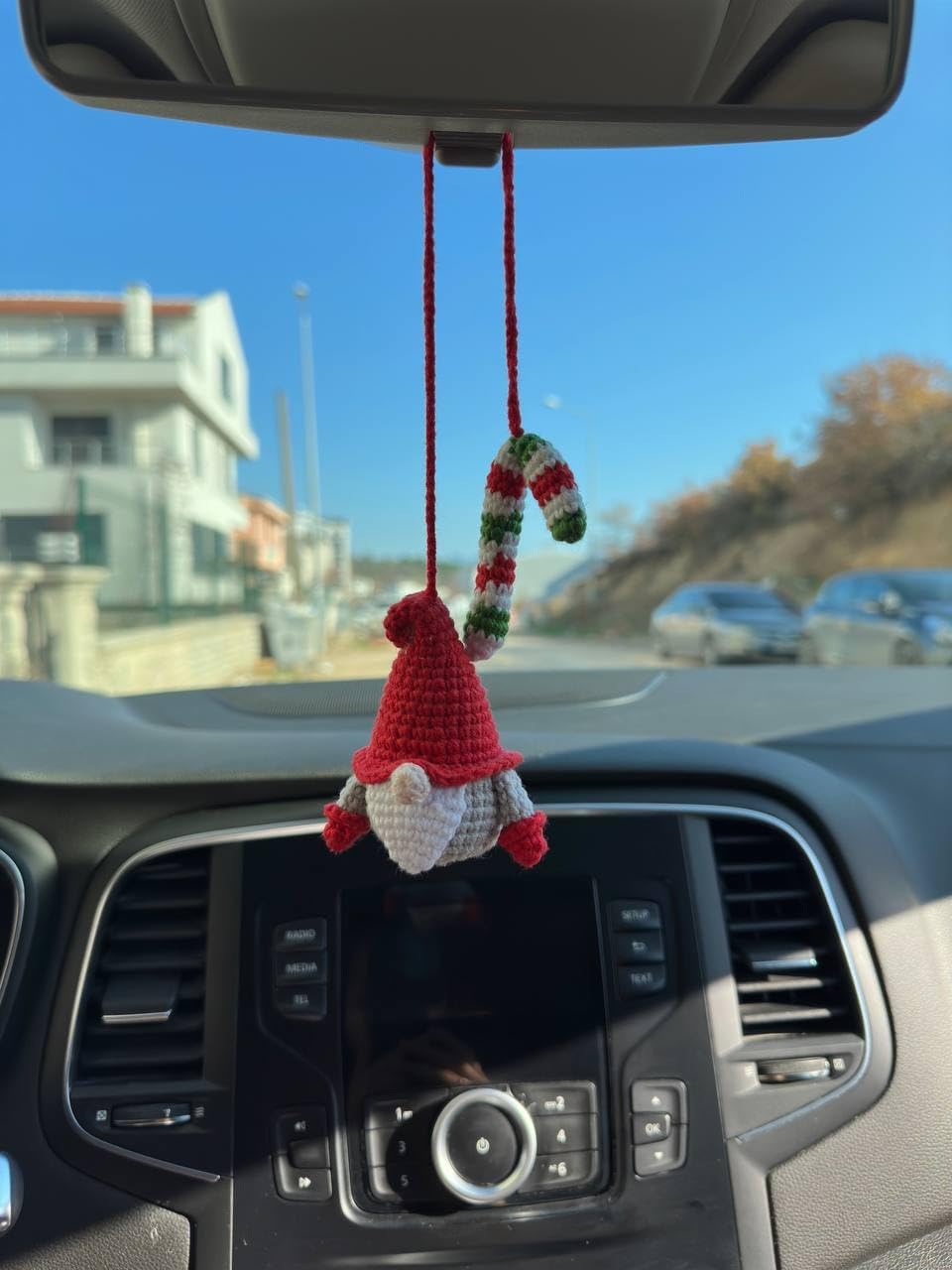 Crochet Christmas Car Mirror Hanging, Knitted Handmade car Mirror Charm, Crochet Gift, Car Accessories for Women, Cute Car Decor, Christmas House Decor (Cute Winter Gnom)