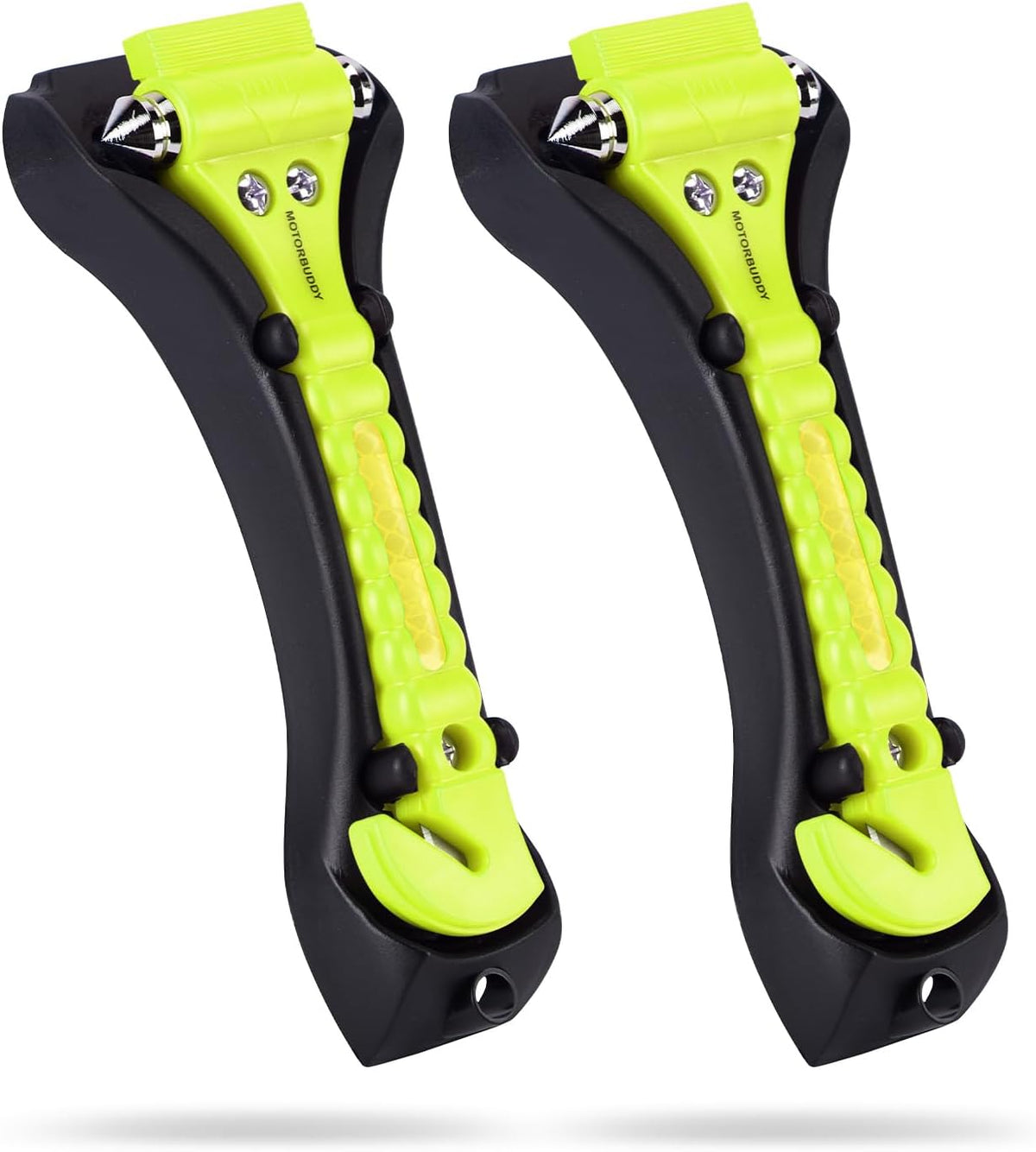MOTORBUDDY 2-Pack Car Safety Hammer Seatbelt Cutter,Auto Emengency Escape Tool with Windows Glass Breaker, Escape Tool for Car Accidents,Grow in The Dark