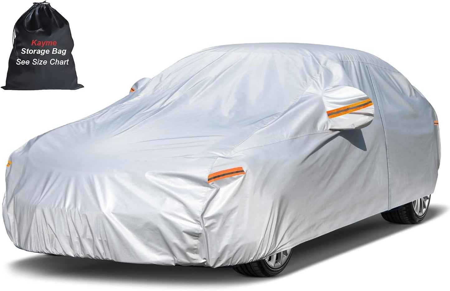 Kayme Sedan Car Cover Waterproof All Weather for Automobiles - See Vehicle Size Chart for Accurate Fit - Outdoor Full Exterior Cover Sun Rain Snow UV Protection with Zipper. Size A4 (See Size Chart)