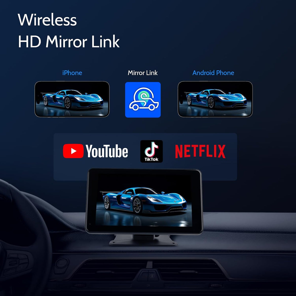 Haudio Portable Wireless Carplay Car Stereo, 7 inch HD Touchscreen for All Vehicles,with Apple CarPlay & Android Auto with Backup Camera/Mirror Link/Voice Control/Bluetooth/GPS/AUX/FM Satellite Radio