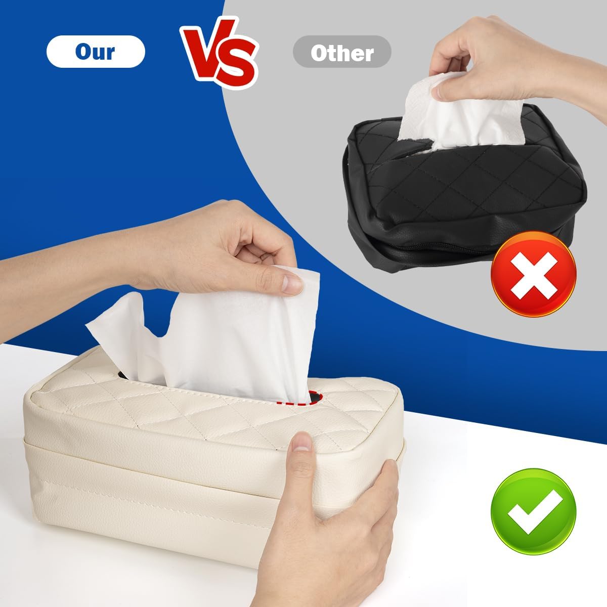 Car Tissue Holder - Standard Pu Leather Napkin Holder for Backseat, Extra Large Organization Fits 120-230 Tissues Per Box, 9.84'' X 4.72'' X 5.91'', Beige