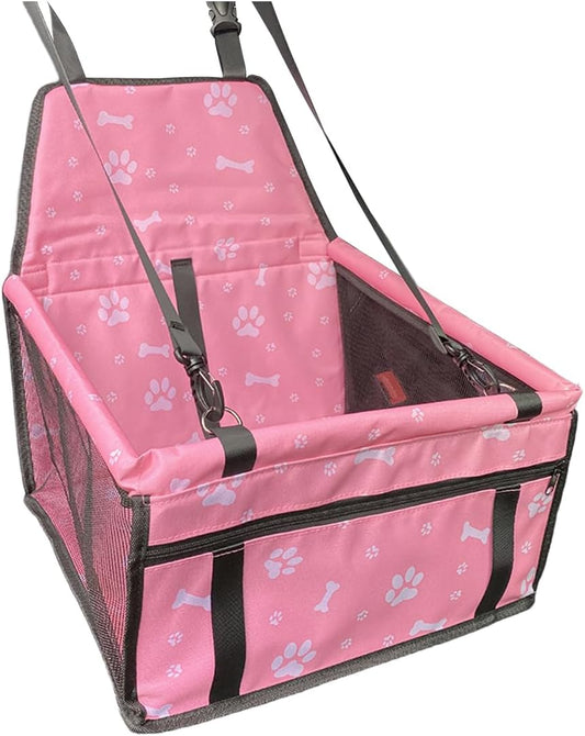 Pet Car Seat, Breathable & Waterproof Oxford Dog Car Booster Seats with Seat Belt and Mesh Window, Portable Foldable Travel Look Out Bag for Small Medium Dogs & Cats (Pink, 1PC)