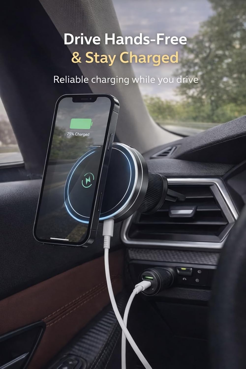 Magnetic Wireless Car Charger Mount for Air Vent, MagSafe Compatible, 15W Fast Charging, Strong Magnetic Phone Holder for iPhone 12–15 & Android