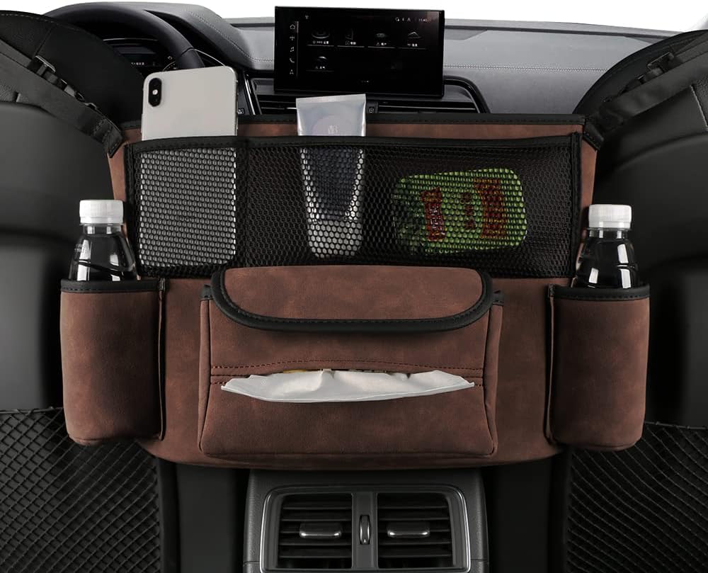 JEYODA Car Handbag Holder Between Seats Suede Large Capacity Car Purse Holder Automotive Consoles & Organizers for Document Phone Storage Car Organizer(1925-style 2 black)