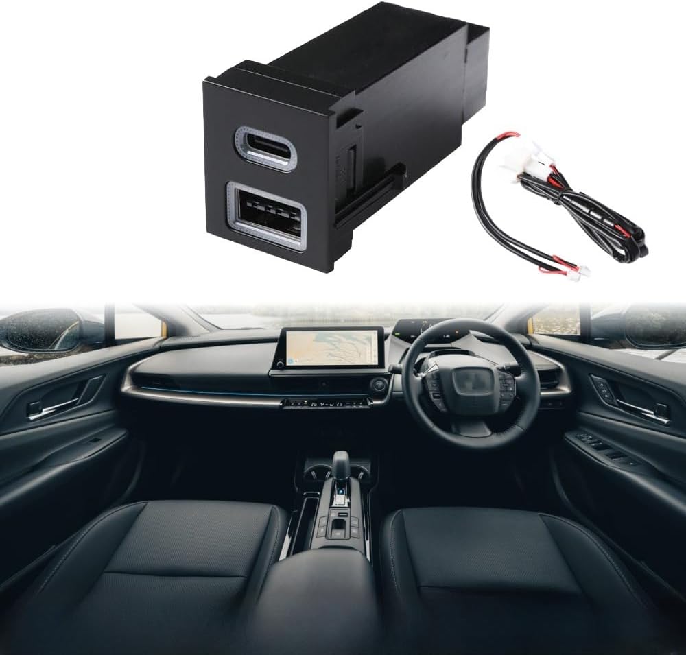 Car Charge,Center Console Original USB Port Upgrade Convert USB-C PD + USB-A QC3.0 Port Socket Kits Fit for Toyota RAV4/Corolla Cross/C-HR/Sequoia, Prius,/Tundra,Blue LED