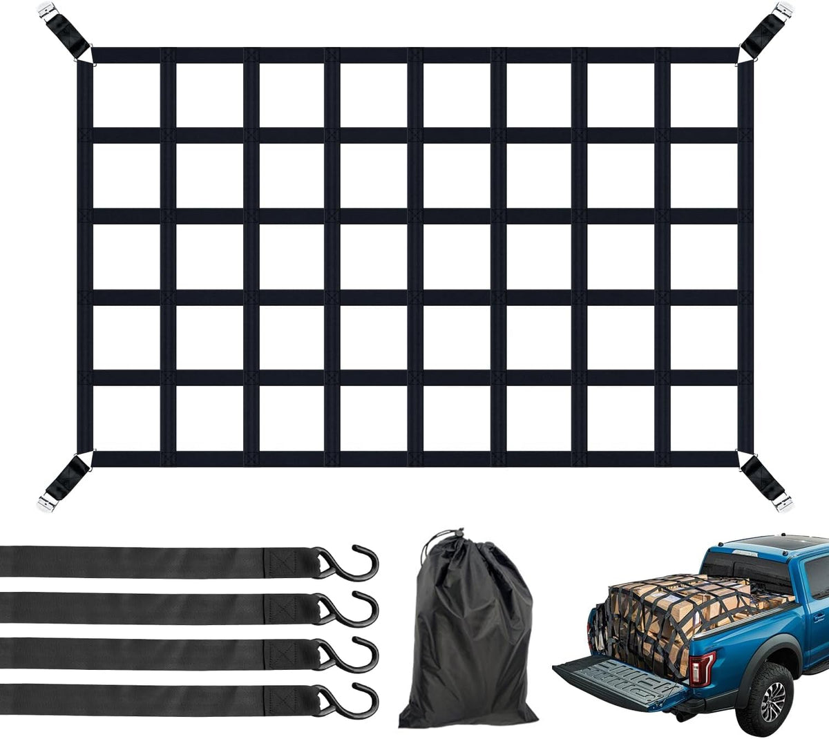 Cargo Net for Pickup Truck Bed, Heavy Duty 1100LBS Capacity