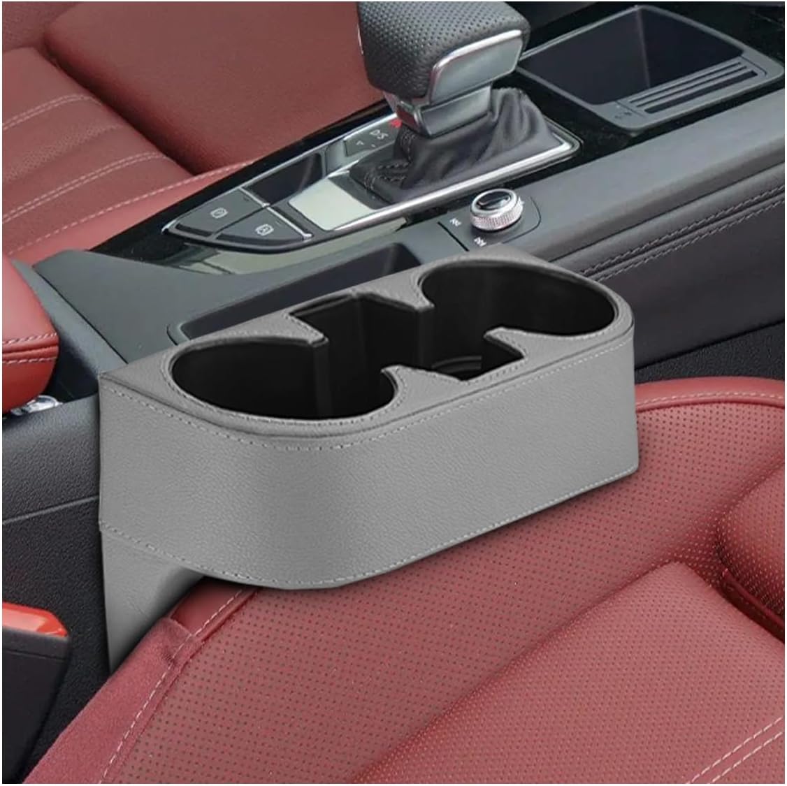 ZIMISI Car Cup Holder, Leather Front Console Gap Filler Organizer (Grey)