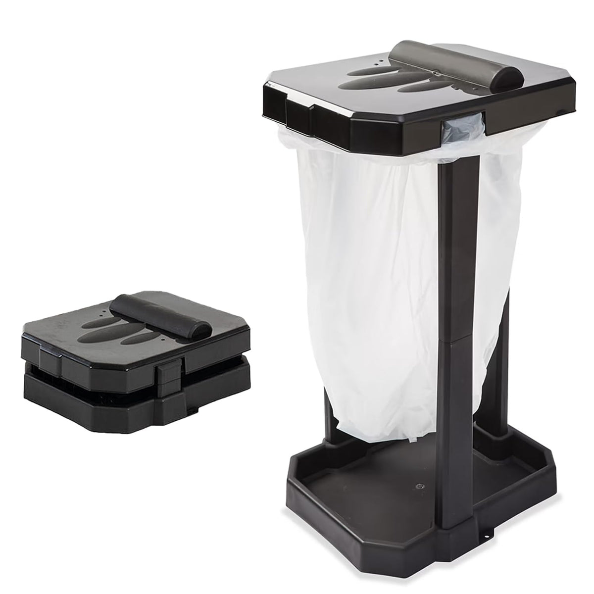 Collapsible Trash Can & Portable Garbage Bin with Reinforced Frame, 2 Ground Stakes, Trash Bag Holder - Includes Built-in Bag Dispenser & 20 Bags for Camping, RV, Outdoor & Home Use