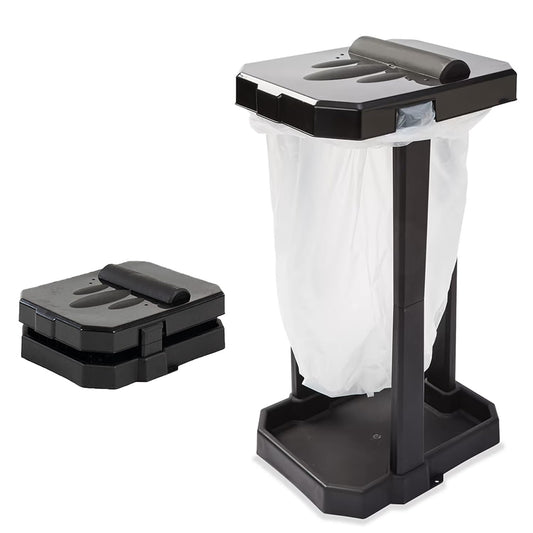 Collapsible Trash Can & Portable Garbage Bin with Reinforced Frame, 2 Ground Stakes, Trash Bag Holder - Includes Built-in Bag Dispenser & 20 Bags for Camping, RV, Outdoor & Home Use