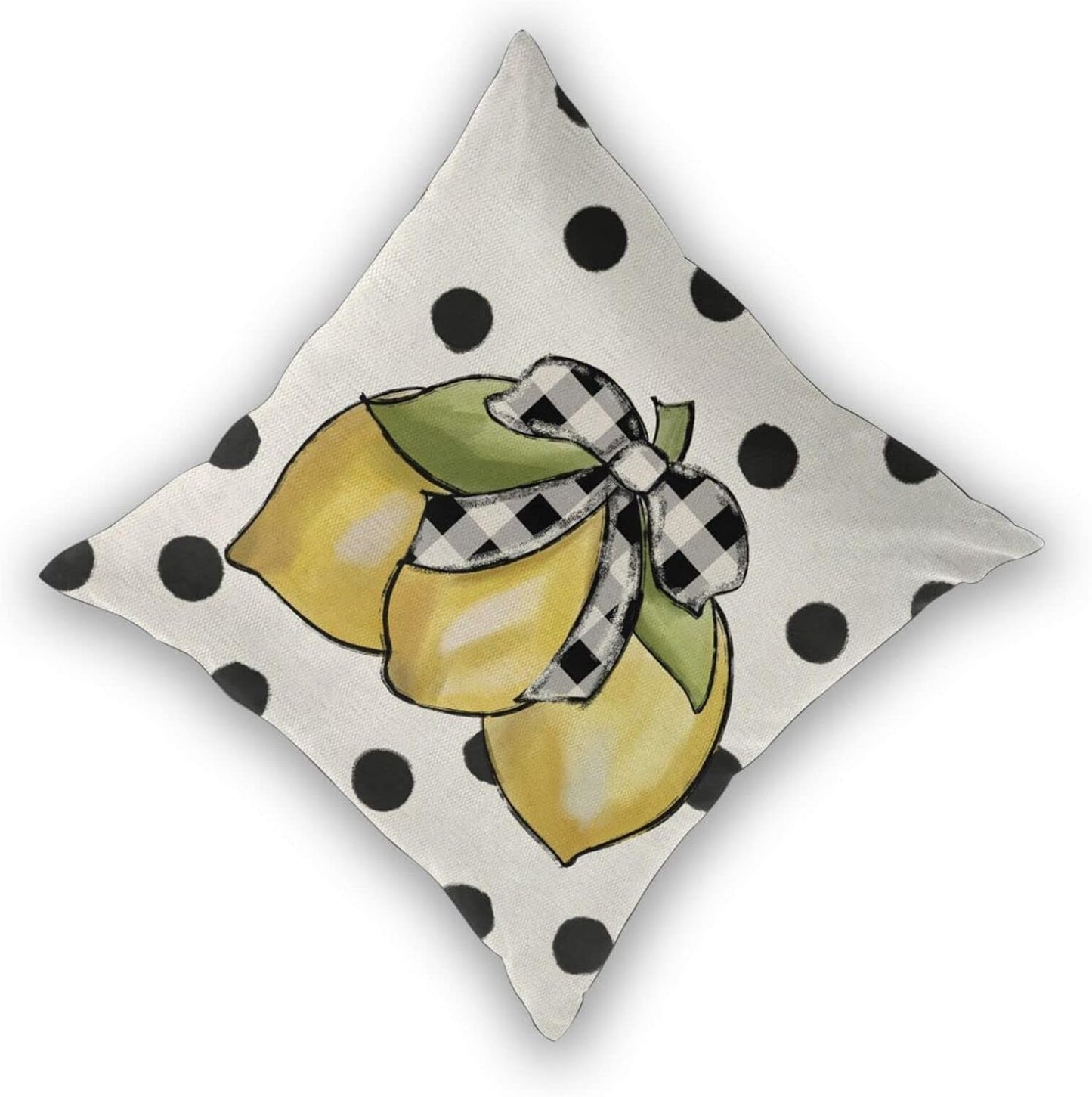 Summer Pillow Covers 18x18 Set of 2, Yellow Lemons Polka Dots Decorative Throw Pillow Cases Watercolor Summer Seasonal Linen Decorations for Home Bed Car Spring Decor