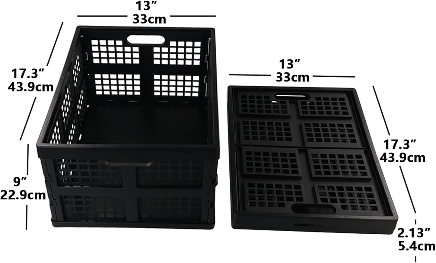 Morcte 34 L Plastic Rectangular Collapsible Crates, Pack for 3, Black | Folding Crates Storage, Space Saving, Stackable, Sturdy Build, Ideal For Groceries, Tools & Household Items