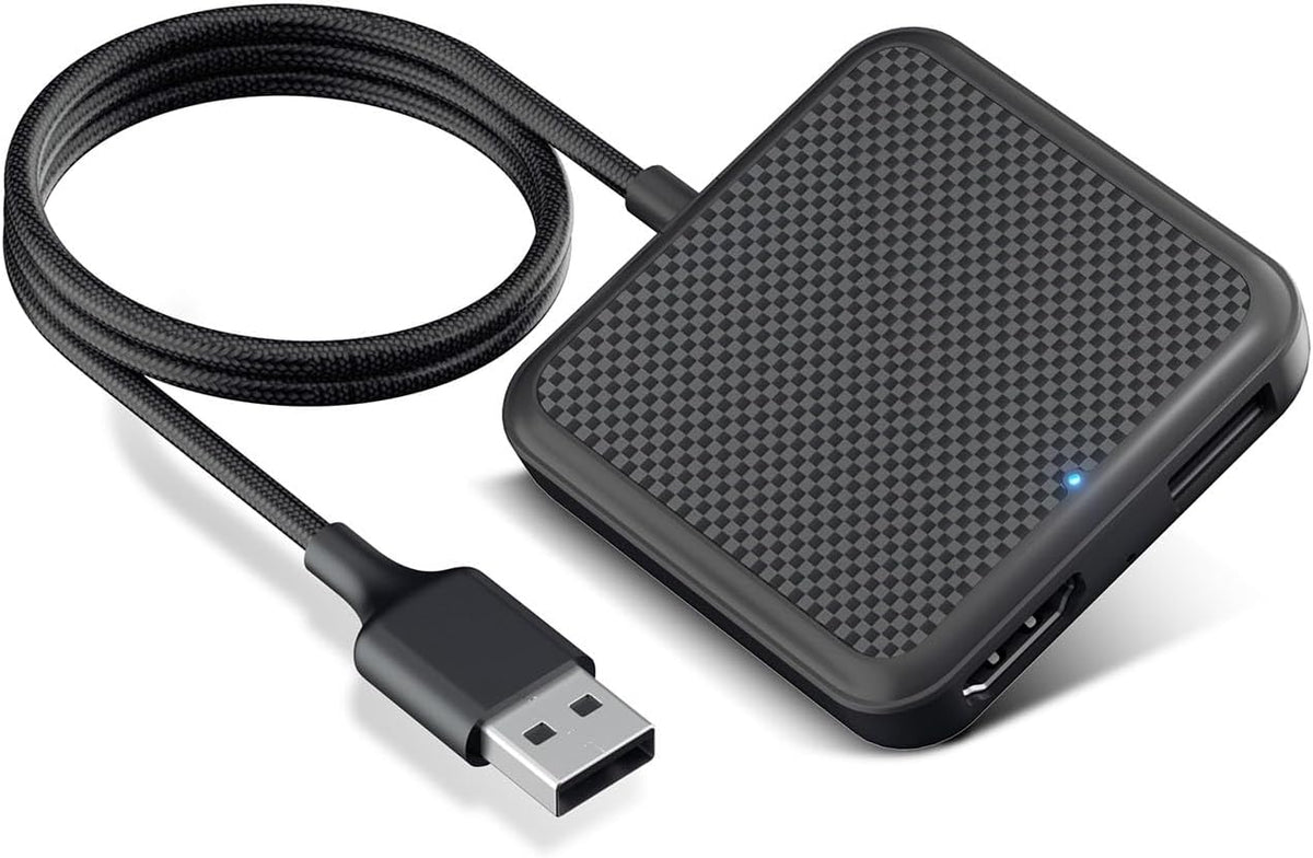 Car TV Adapter with HDMI Input, Wireless CarPlay and Android Auto Dongle for Fire TV Stick, Plug and Play 2K Multimedia Streaming Converter for Factory Wired CarPlay Cars