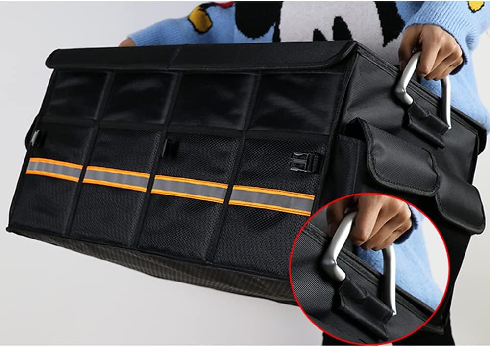 Tianle Car Trunk Organizer - Collapsible Trunk Organizer & Lid Foldable Cover Aluminium Alloy Handle Reflective Strip for Auto, SUV, Truck, Minivan (L Black)