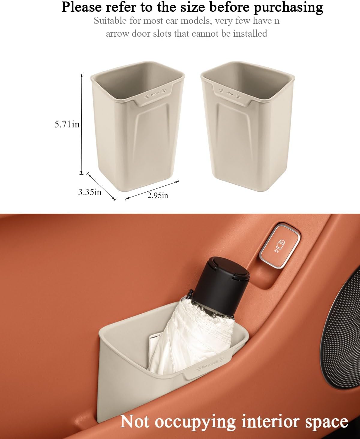 XmuxHai Car Interior Storage Box, Black Silicone Door Side Organizer with Umbrella Holder and Trash Can, Vehicle Accessory (Beige)